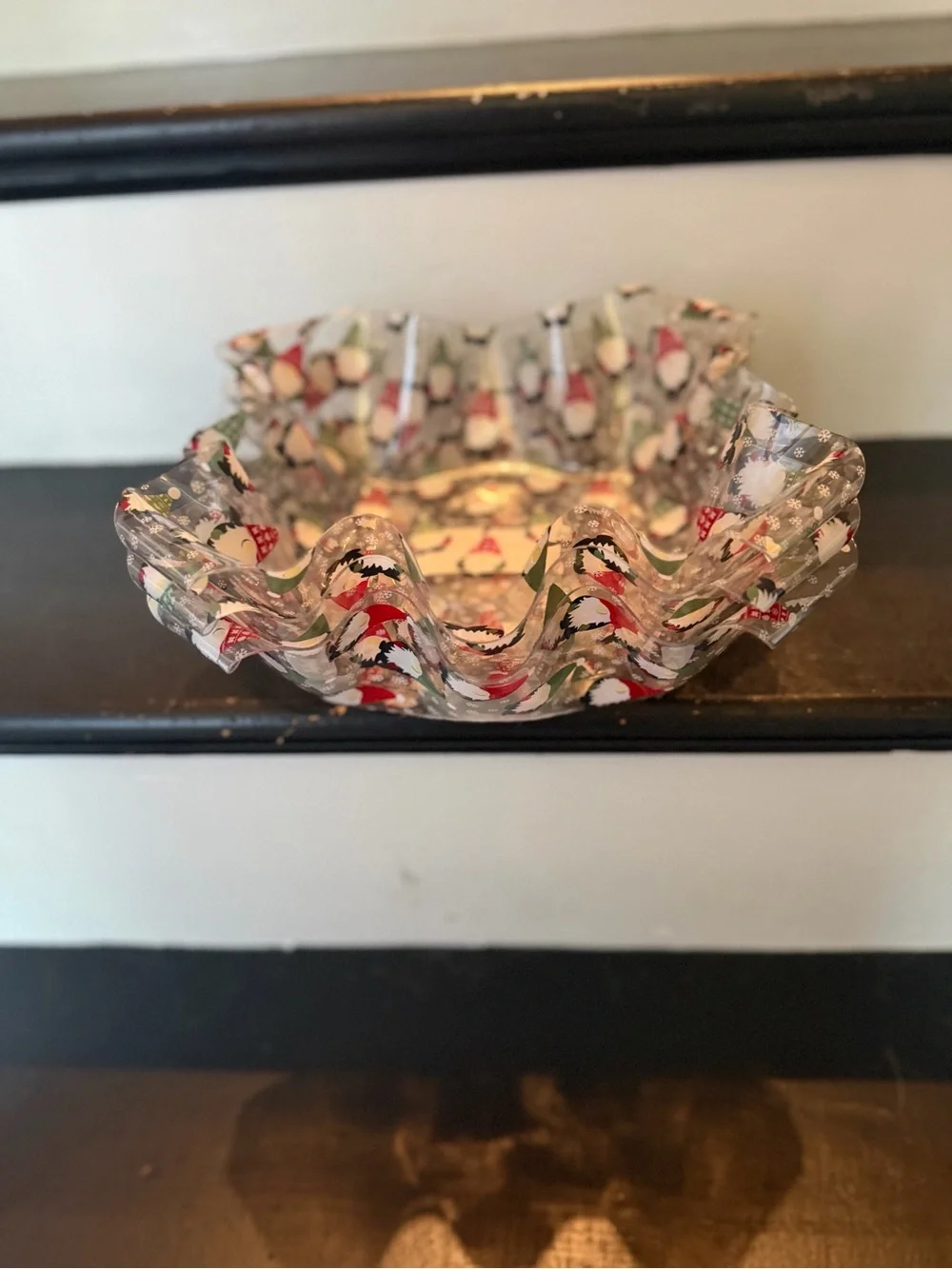 Set of 3 Festive Gnome Glass Decorative Bowls - Red & Green